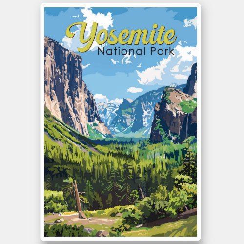 Yosemite National Park Illustration Travel Art Sticker