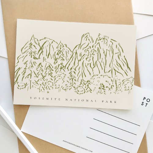 Yosemite National Park Line Art Travel Postcard