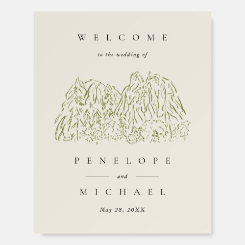Yosemite National Park Line Art Wedding Welcome Foam Board