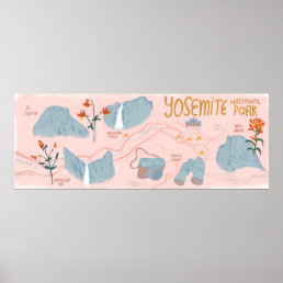 Yosemite National Park Map Illustration Pink Poster
