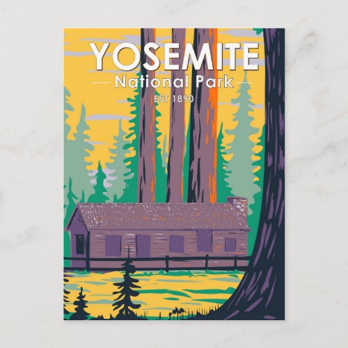 Yosemite National Park Mariposa Grove Cabin Retro Postcard
