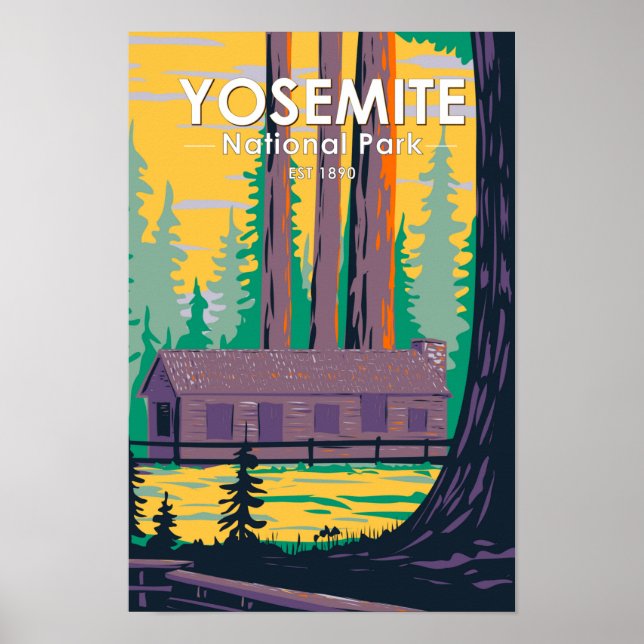 Yosemite National Park Mariposa Grove Cabin Retro  Poster (Front)