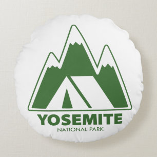 Yosemite National Park Mountains Camping Round Pillow