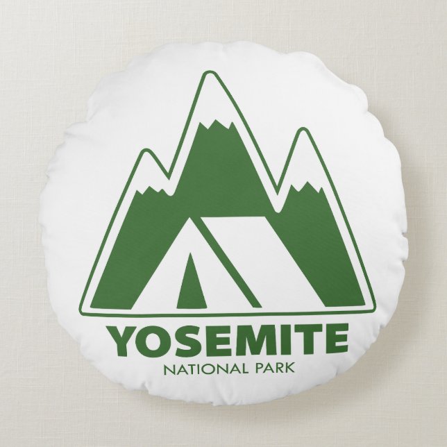 Yosemite National Park Mountains Camping Round Pillow (Front)