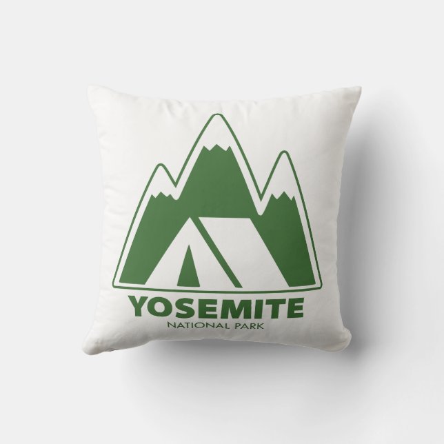Yosemite National Park Mountains Camping Throw Pillow (Back)