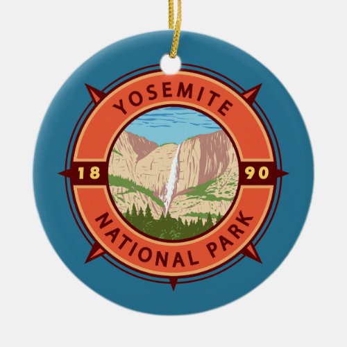Yosemite National Park Retro Compass Emblem Ceramic Ornament