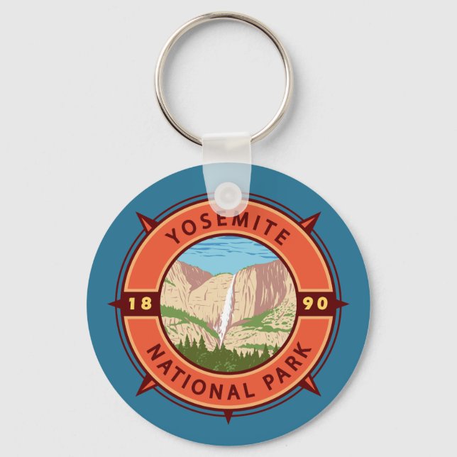 Yosemite National Park Retro Compass Emblem Keychain (Front)