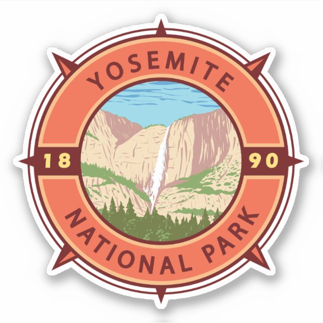 Yosemite National Park Retro Compass Emblem Sticker (Front)