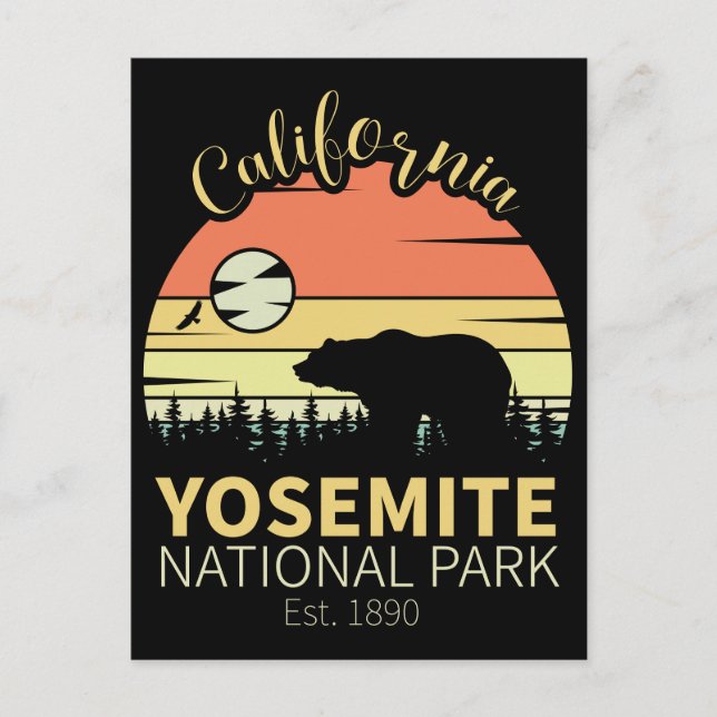 Yosemite National Park Retro Sunset Mountain Postcard (Front)