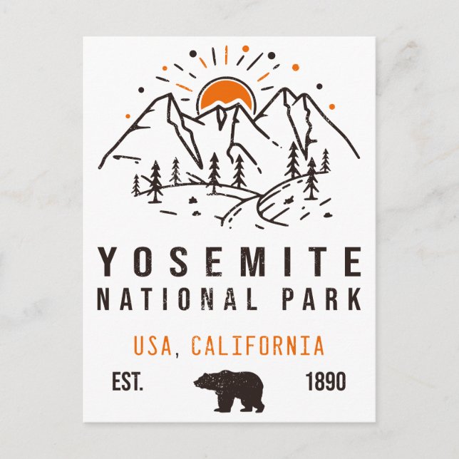 Yosemite National Park Retro Sunset Mountain Postcard (Front)