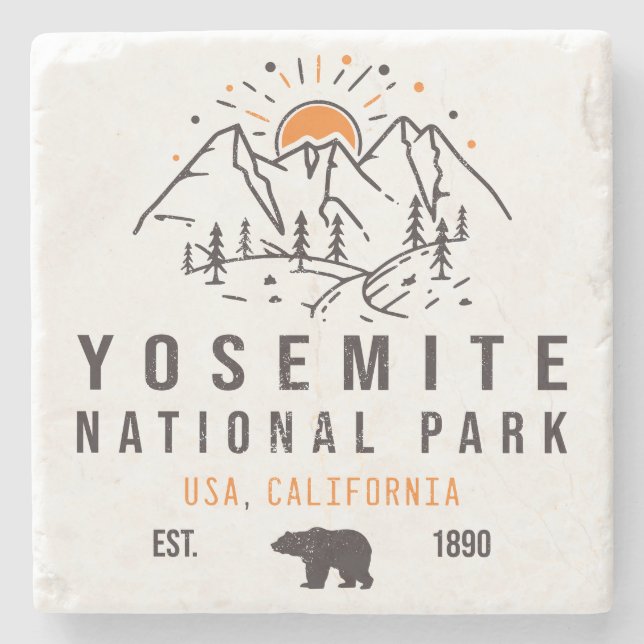 Yosemite National Park Retro Sunset Mountain Stone Coaster (Front)