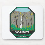 Yosemite National Park Ribbon Falls California  Mouse Pad<br><div class="desc">Yosemite vector artwork design. The park is famed for its giant,  ancient sequoia trees,  and for Tunnel View,  the iconic vista of towering Bridalveil Fall and the granite cliffs of El Capitan and Half Dome.</div>