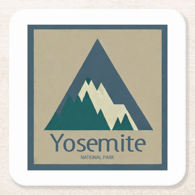 Yosemite National Park Rustic Square Paper Coaster (Front)