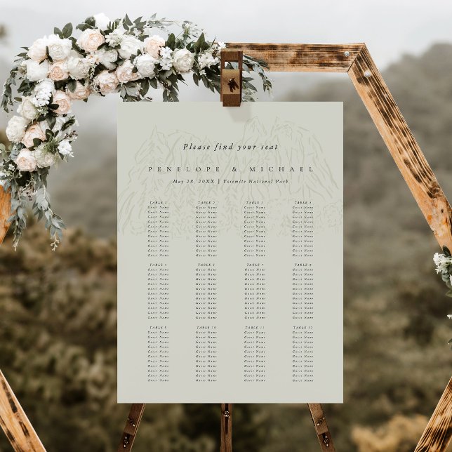 Yosemite National Park Seating Chart Wedding Sign (Yosemite National Park Mountain Range Seating Chart Wedding Sign)