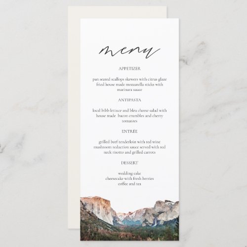 YOSEMITE National Park Skyline Watercolor Wedding  Menu