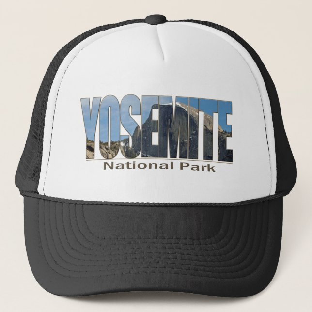 Yosemite National Park Text with Half Dome Trucker Hat (Front)