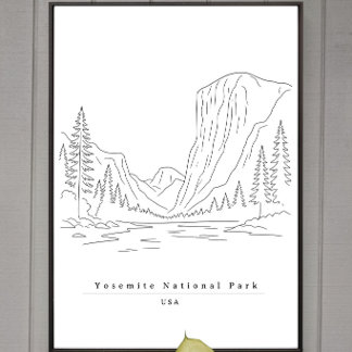 Yosemite National Park USA Minimalist Line Art Poster