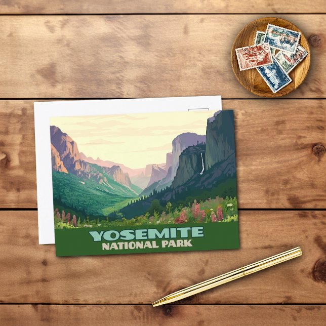 Yosemite National Park Valley Half Dome Postcard (A Yosemite National Park in California postcard, display the Valley, Half Dome, Bridalveil Falls.)