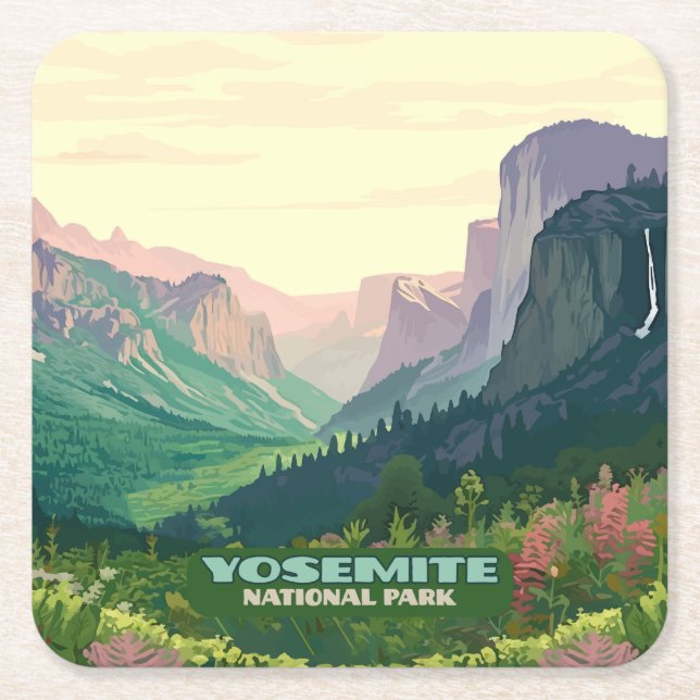 Yosemite National Park Valley Half Dome Square Paper Coaster (Front)