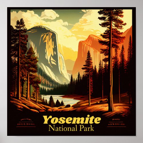 Yosemite National Park Viintage Square Poster