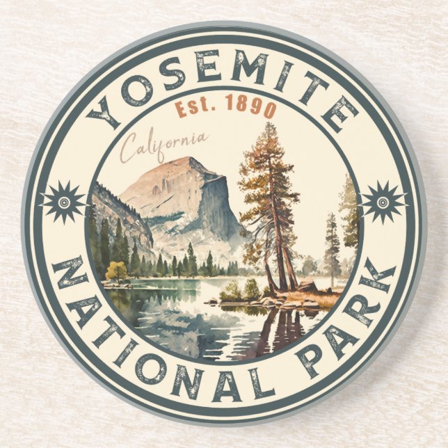 Yosemite National Park Vintage Mountain Souvenirs Coaster (Front)