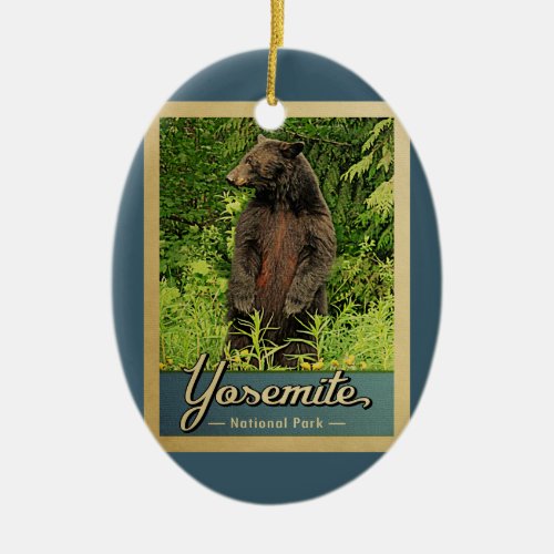 Yosemite National Park Vintage Travel Bear Ceramic Ornament