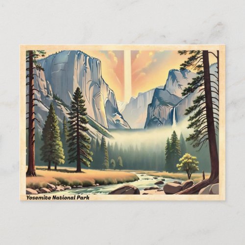 Yosemite National Park Vintage Travel Postcard
