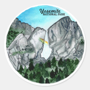 Yosemite National Park watercolor Classic Round Sticker