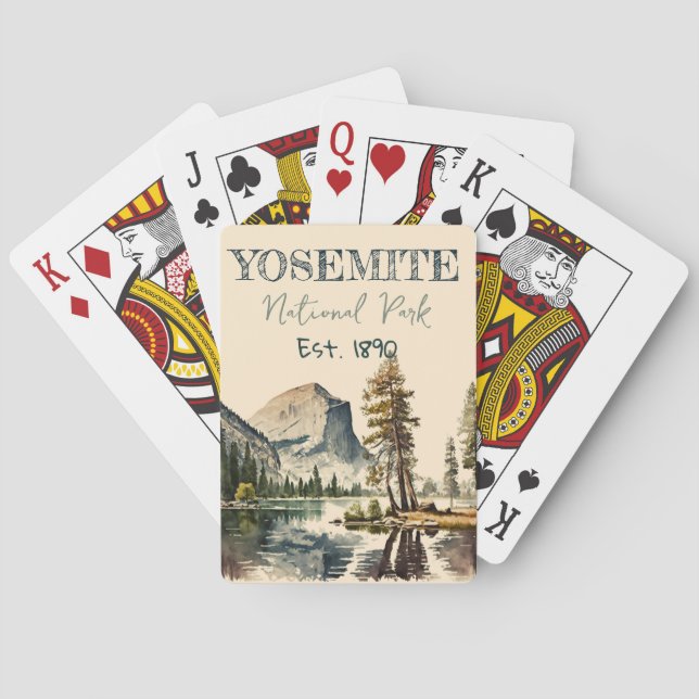 Yosemite National Park watercolor Half Dome Poker Cards (Back)