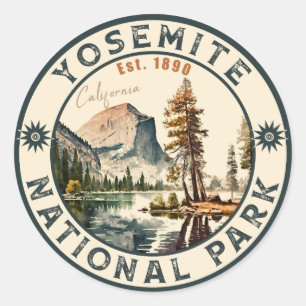 Yosemite National Park watercolor Half Dome Sunset Classic Round Sticker