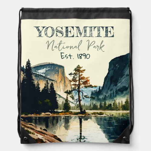 Yosemite National Park watercolor Half Dome Sunset Drawstring Bag