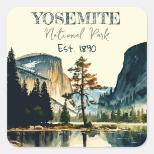 Yosemite National Park watercolor Half Dome Sunset Square Sticker
