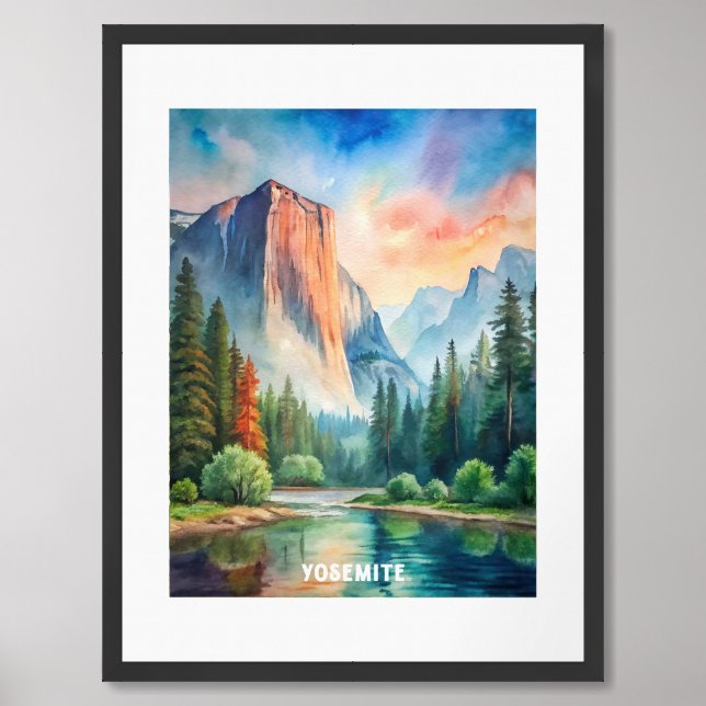 Yosemite National Park Watercolor Painting Framed Art (Framed Front)