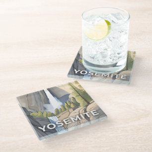 Yosemite National Park   Watercolor Travel Glass Coaster