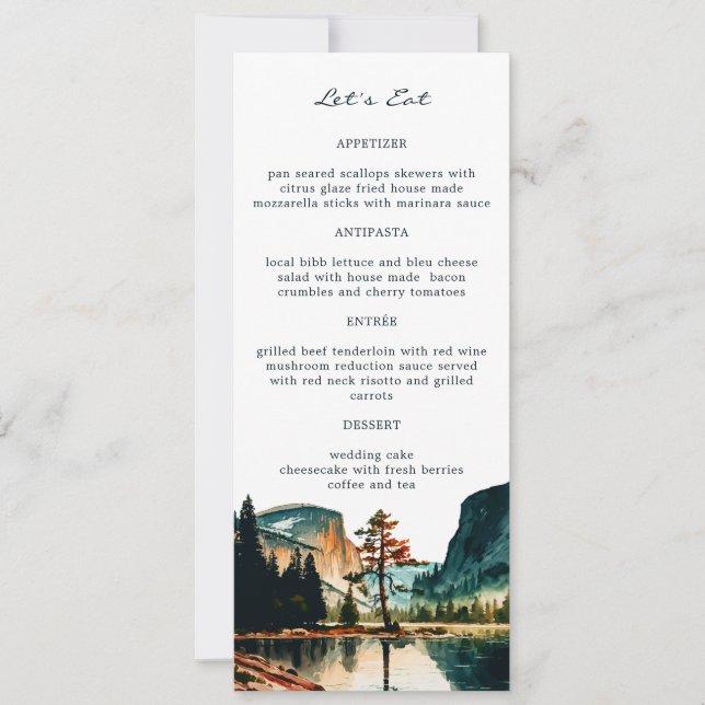  Yosemite National Park Watercolor Wedding Menus Invitation (Front)