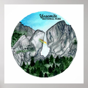 Yosemite National Park Watercolor Yosemite Falls Poster
