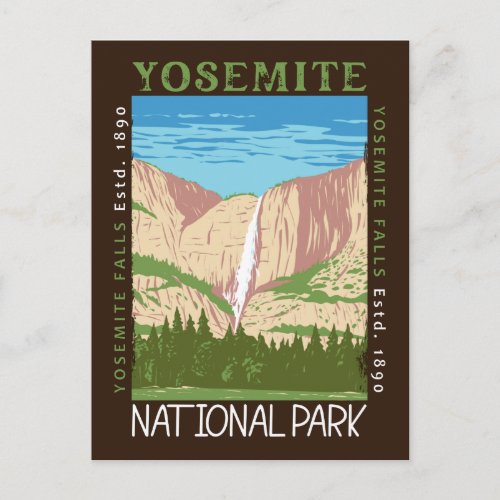 Yosemite National Park Waterfall Distressed Retro Postcard
