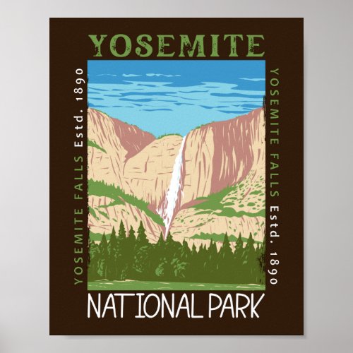 Yosemite National Park Waterfall Distressed Retro Poster