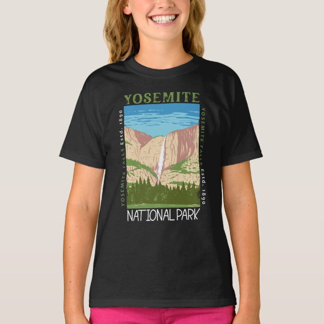 Yosemite National Park Waterfall Distressed Retro  T-Shirt (Front)