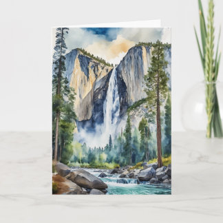 Yosemite National Park Waterfall Watercolor Card
