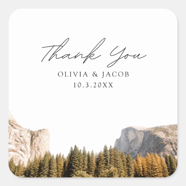 Yosemite National Park Wedding Favor Thank You Square Sticker (Front)