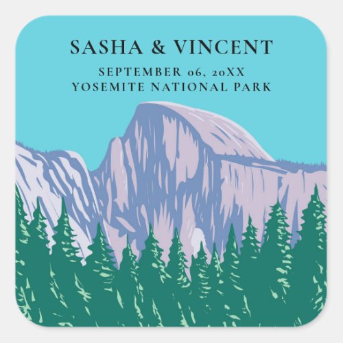 Yosemite National Park Wedding Retro Square Sticker