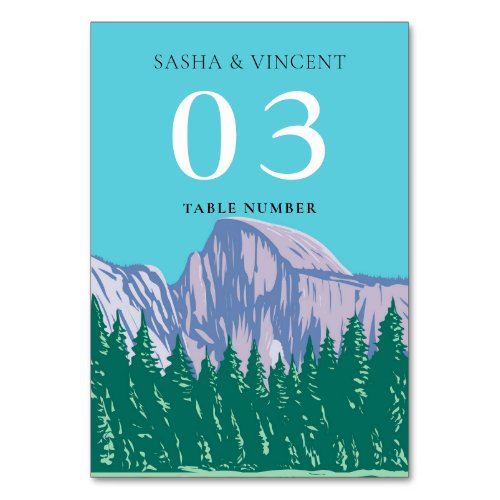 Yosemite National Park Wedding Retro Table Number