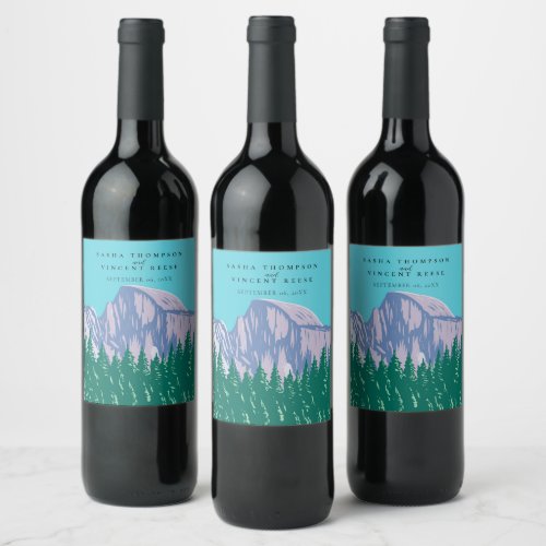 Yosemite National Park Wedding Retro Wine Label