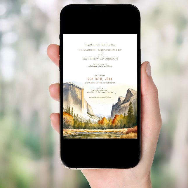 Yosemite National Park Wedding Watercolor Invitation (Front Digital)