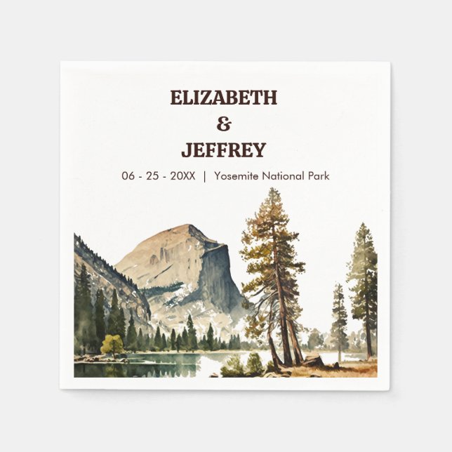 Yosemite National Park Wedding Watercolor Napkins (Front)