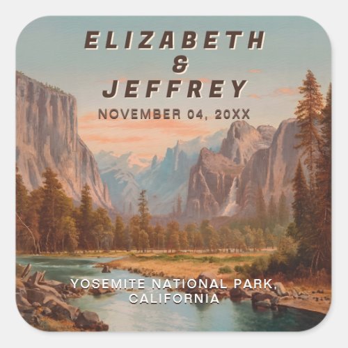 Yosemite National Park Wedding Watercolor Vintage Square Sticker