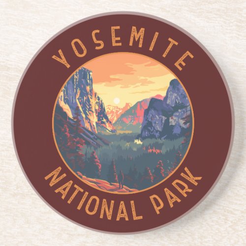 Yosemite Sunset National Park Retro Distressed Coaster