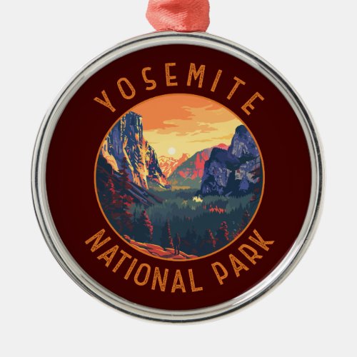 Yosemite Sunset National Park Retro Distressed Metal Ornament
