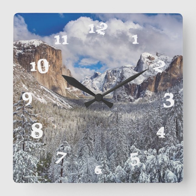 Yosemite Valley in Snow Square Wall Clock (Front)